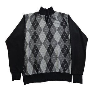 Deluxe Homme 1/4 Zip Pullover Sweater Men's XL Black & Gray Harlequin Luxury